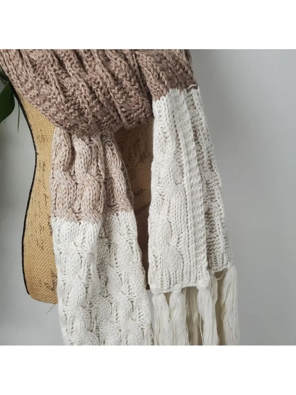 Treasure & Bond Cable Knit Scarf Or Accent Throw Cream Brown